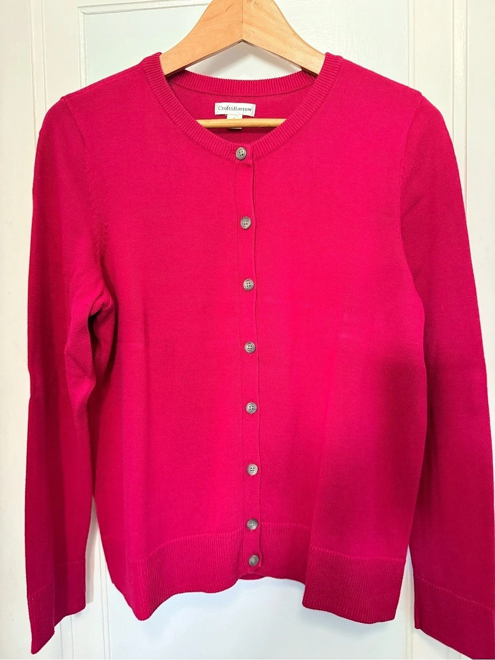 Croft&Barrow Classic Button-Front Cardigan Pink Cotton Rayon Large